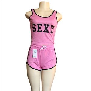 Bright Pink Sexy 2 Piece Short Set